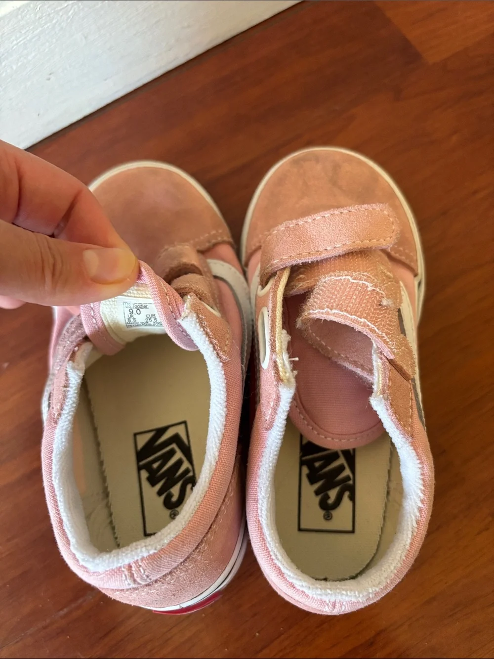 Vans Kids Pink Velcro Skate Sneakers with White Side Stripe